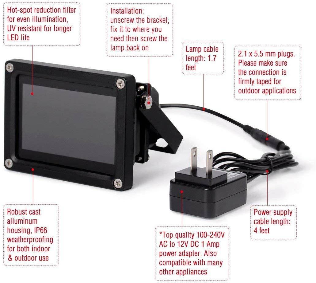 120ft IR Illuminator | BI8 Compact and Powerful 90 Infrared Light for CCTV Security Camera wPower Adapter