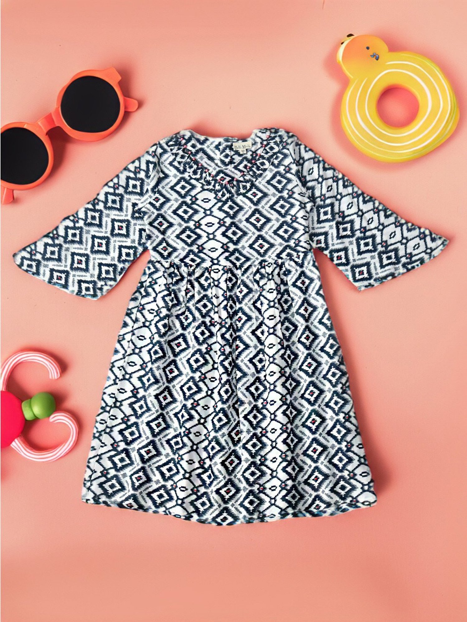 Bella Moda Kids White Printed Full Sleeves Fit & Flare Dress