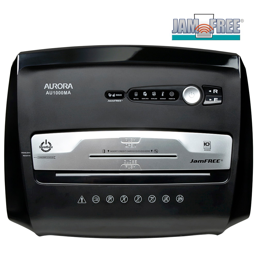 Aurora High Security JamFree AU1000MA 10-Sheet Micro-Cut Paper / CD / Credit Card Shredder with Pull-Out Wastebasket