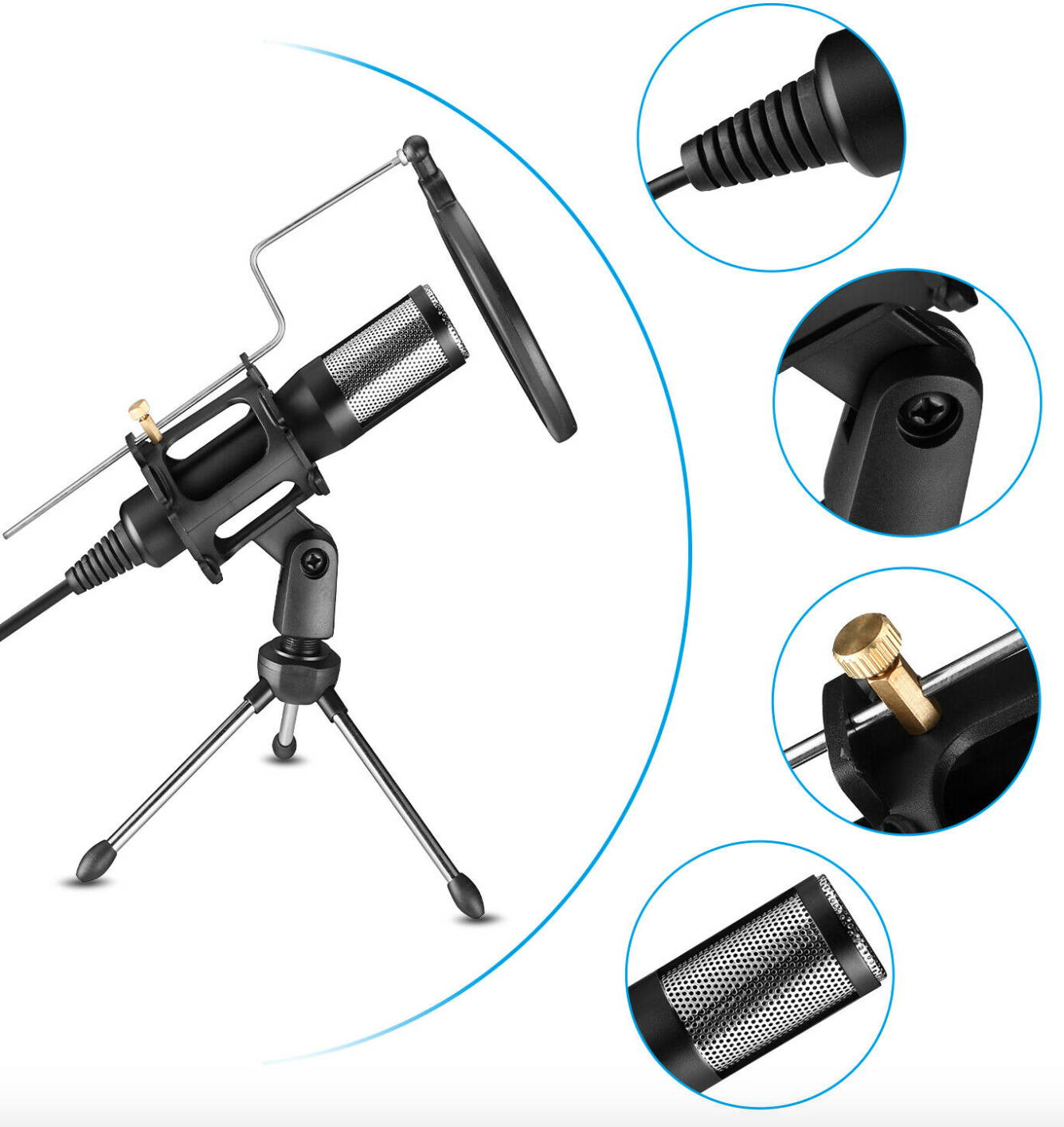 USB Condenser Microphone w/ Tripod Stand For Game Chat Audio Recording Computer