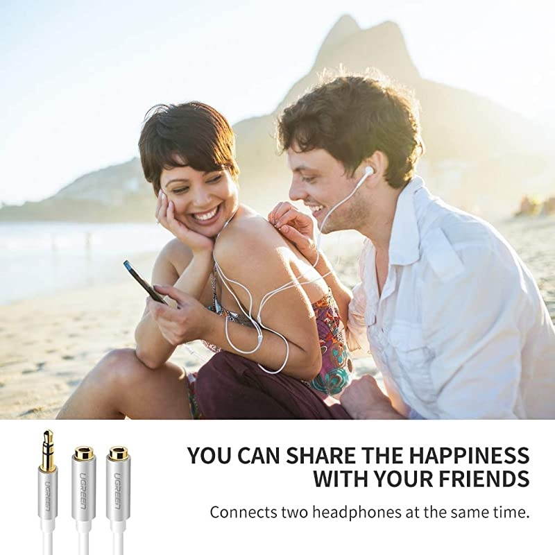 Headphone Splitter 3.5mm Audio Stereo Y Splitter Extension Cable Male to Female Dual Headphone Jack Adapter for Earphone Headset Compatible with iPhone Samsung Tablet Laptop White