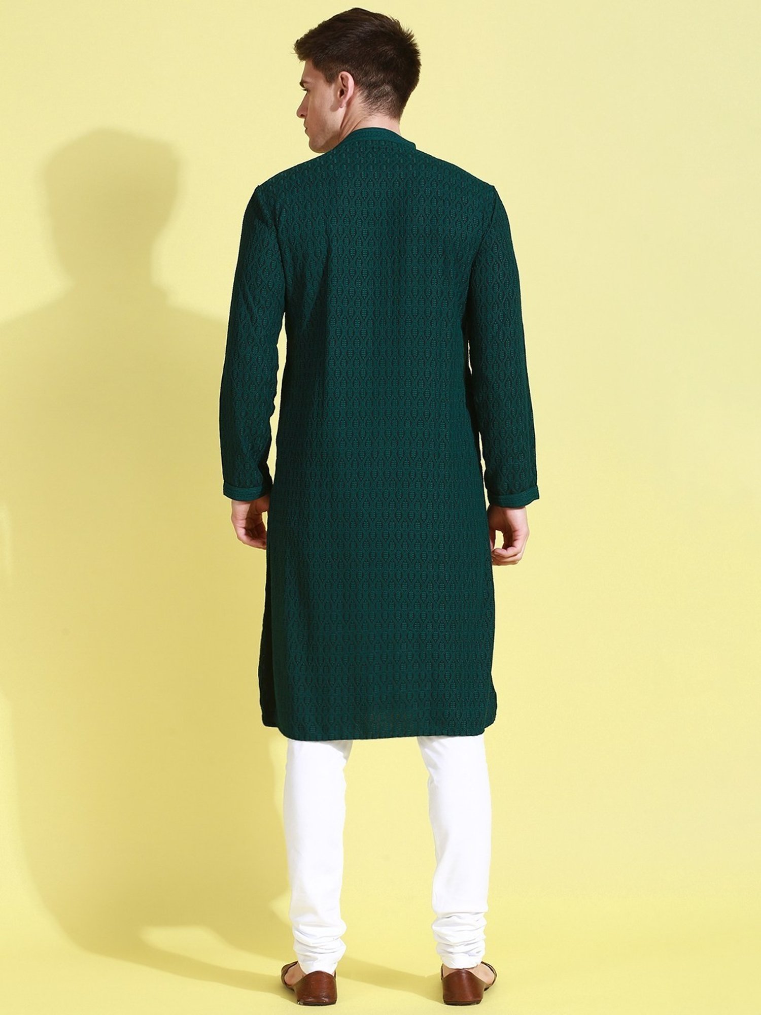 Sanwara Deep Green Cotton Regular Fit Embroidered Kurta Bottom Set