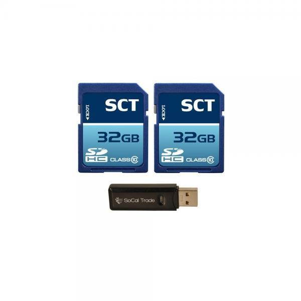 SCT 64GB (32GB x2) SD XC Memory Card, Class 10 with SoCal Trade (tm) MicroSD XC & SD XC Dual Slot Card Reader