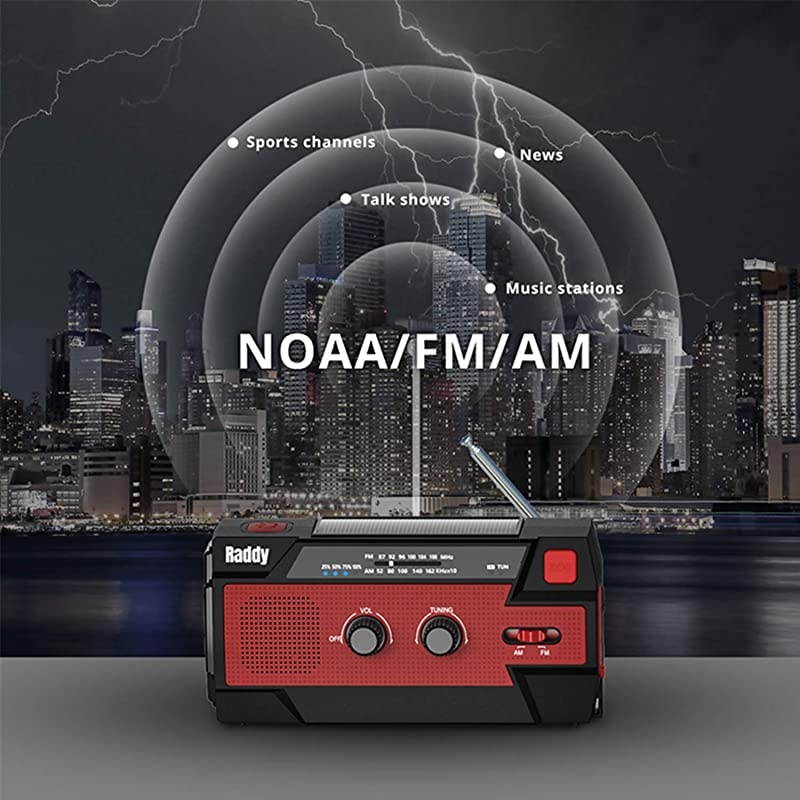 Newest Raddy SW3 4000mAh Emergency Radio Hand Crank SolarPowered FMAMNOAA Weather Radio with 3 Types of Flashlight SOS Alarm Reflective Strip Cell Phone Charger
