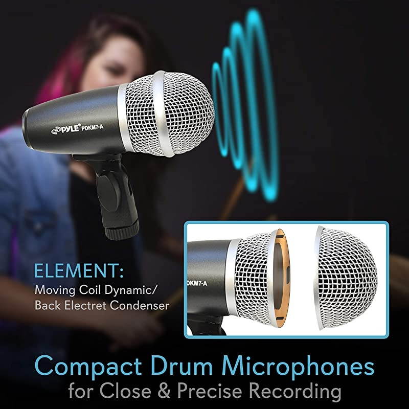PRO  7Piece Wired Dynamic KitKick Bass TomSnare amp Cymbals Microphone Setfor Drums Vocal Other InstrumentComplete with Thread Clip Inserts Mics Holder amp CasePDKM7