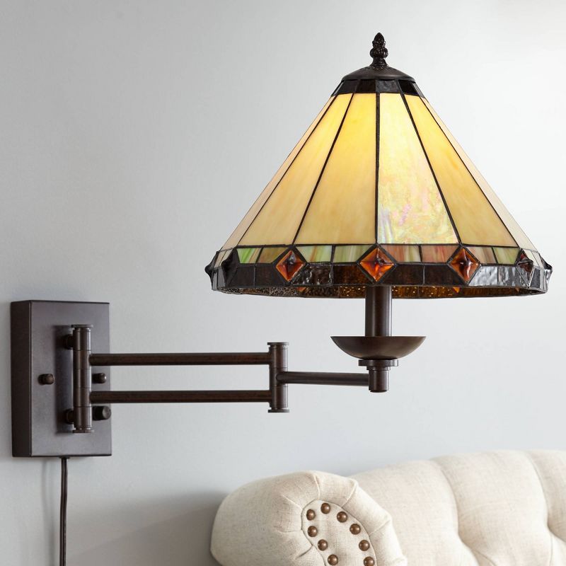 Robert Louis Tiffany Swing Arm Wall Lamp Bronze Plug-In Light Fixture Stained Glass for Bedroom Bedside Living Room Reading