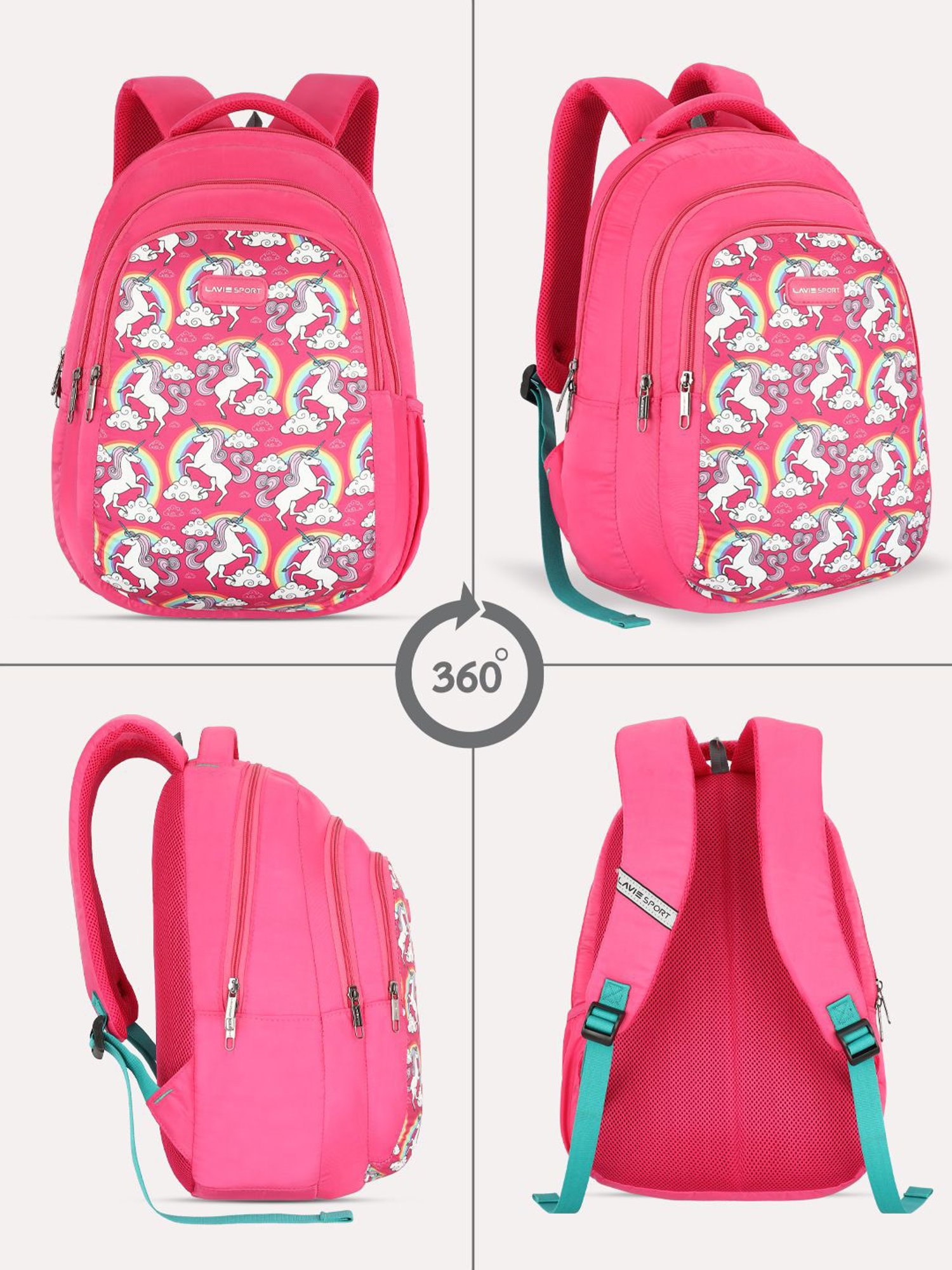 Lavie Sport Unicorn Rainbow 26L Printed School Backpack for Girls (Magenta)