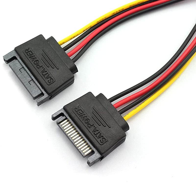 2pcs 15Pin SATA Male to Female Power Extension Cable 18AWG Serial ATA Hard Drive PCIe Power Converter Cables 8inch 20cm