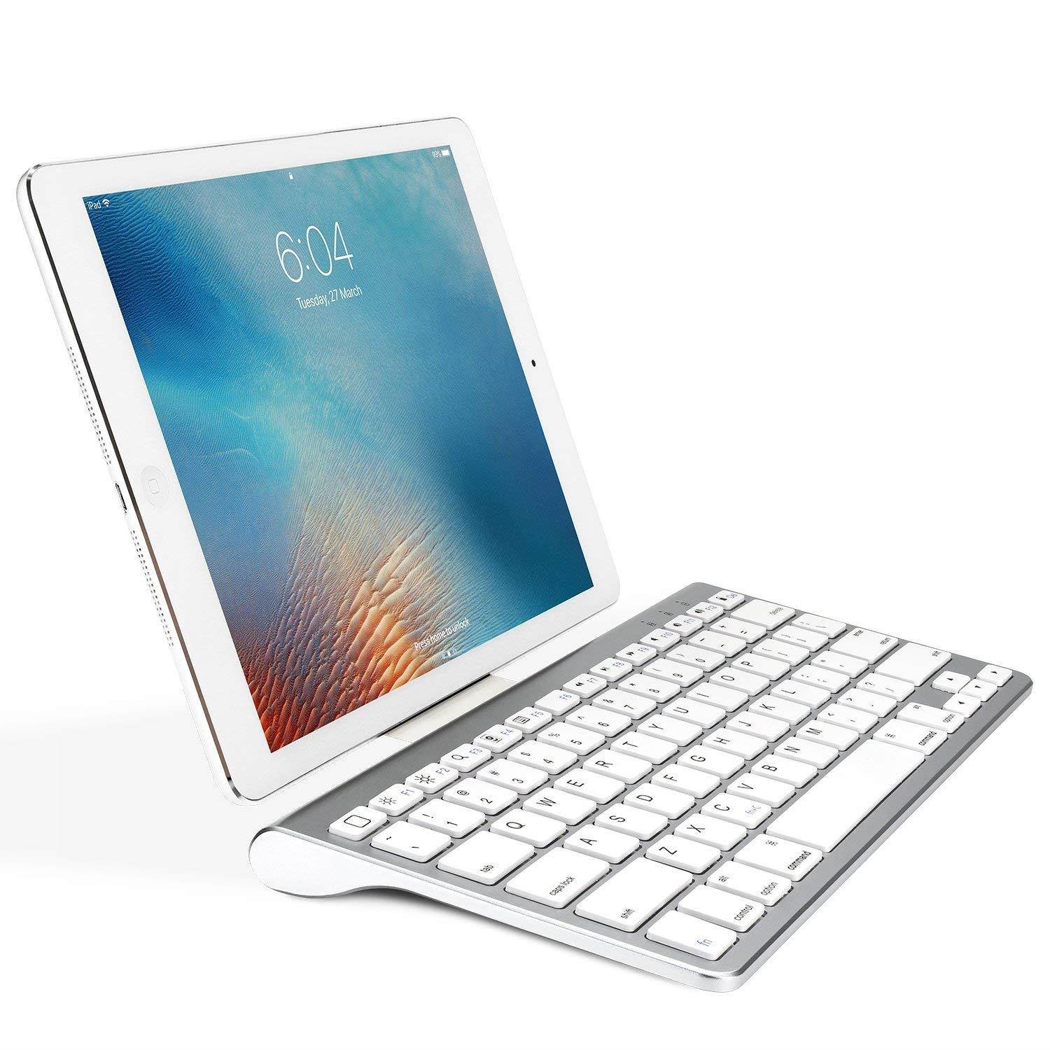 OMOTON Ultra-Slim Bluetooth Keyboard with Sliding Stand for New iPad 2018, iPad 2017, iPad Pro, iPad Mini 4/3/2/1, iPad 4/3/2, iPhone 8/8 Plus, iPhone X and other Bluetooth Enabled Devices, White