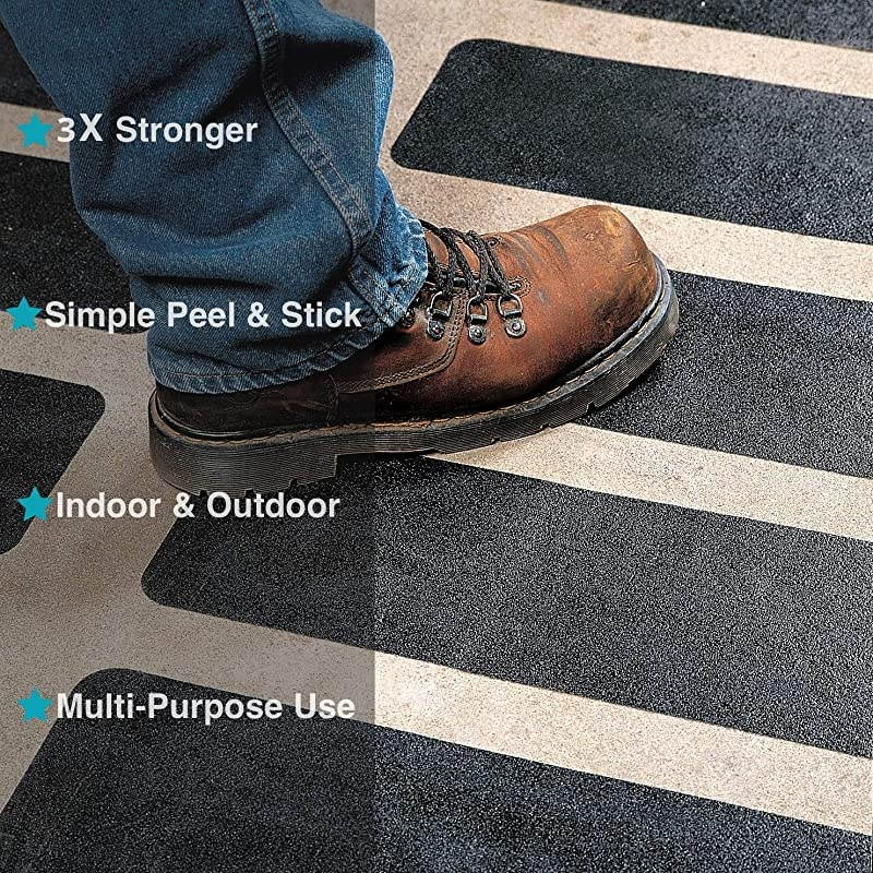 Stair Treads Anti-Slip Tape,6 Inch X 24 Inch,(5-Pack) Pre-Cut Black Non-Slip Strips,High Traction Friction Abrasive Adhesive Safety Tape