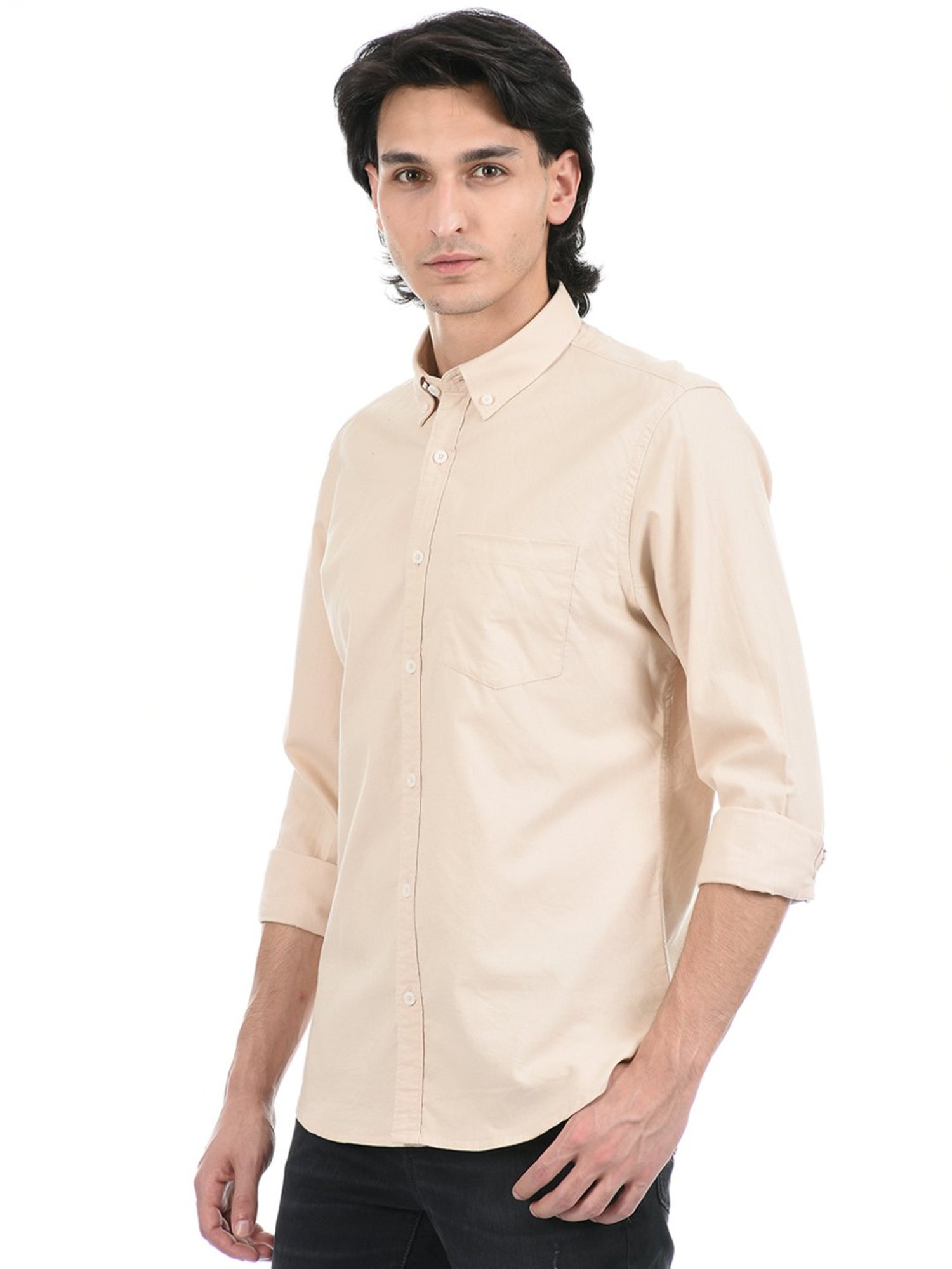 London Fog Beige Regular Fit Shirts