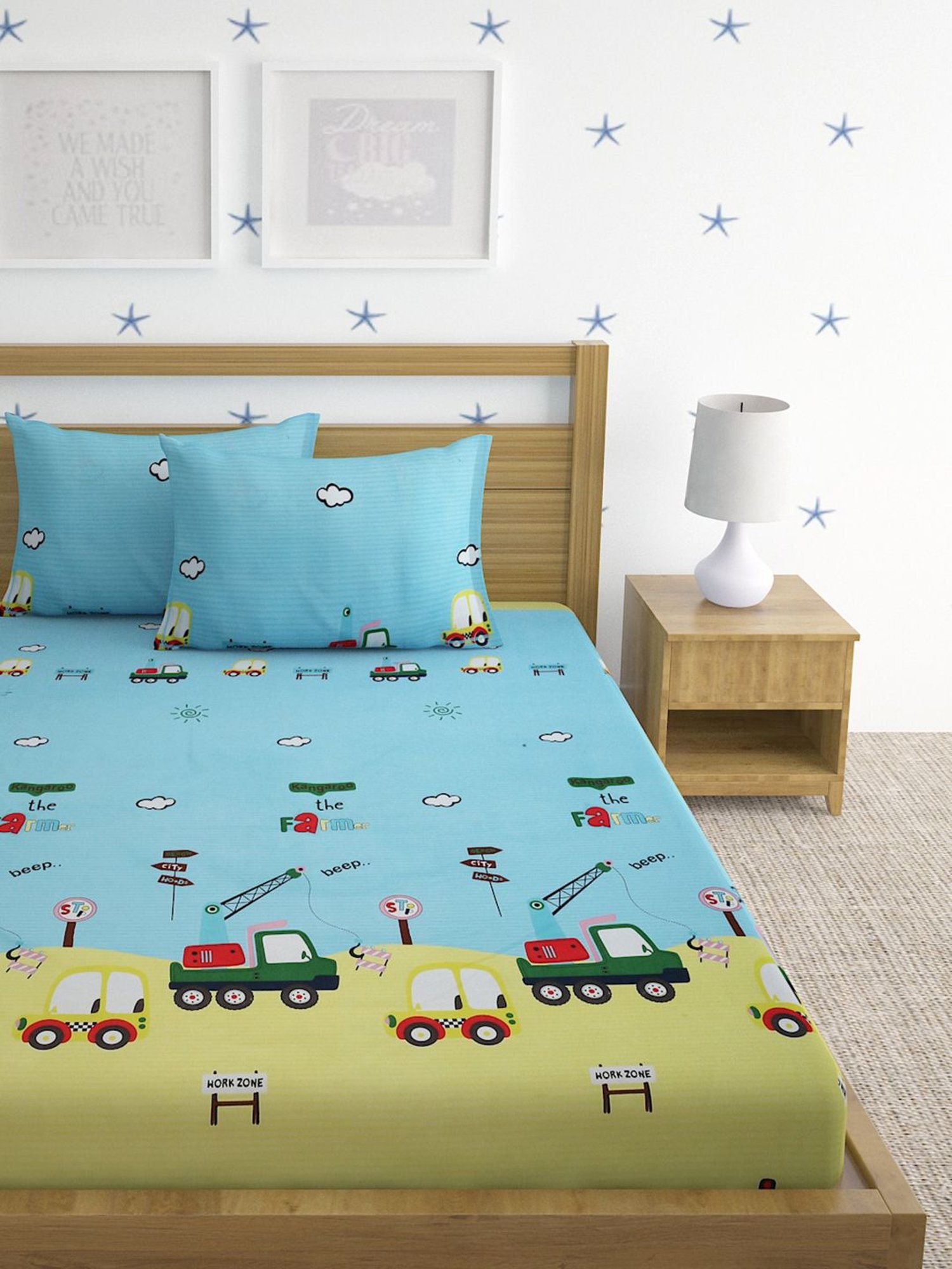 HOSTA HOMES Multicolor Glace Cotton 220 TC Bed Sheet with 2 Pillow Cover