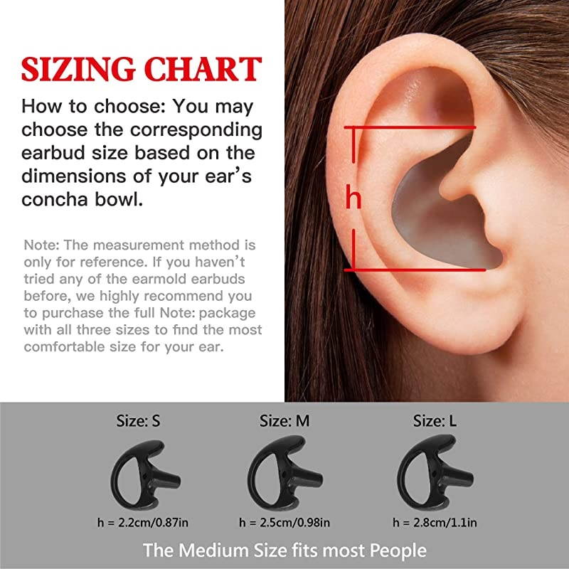 Replacement Silicon Earmold Earbud for Covert Air Acoustic Earpiece Compatible with Most TwoWay Radio Coil Tube Audio Kits Black Small Pair of 2