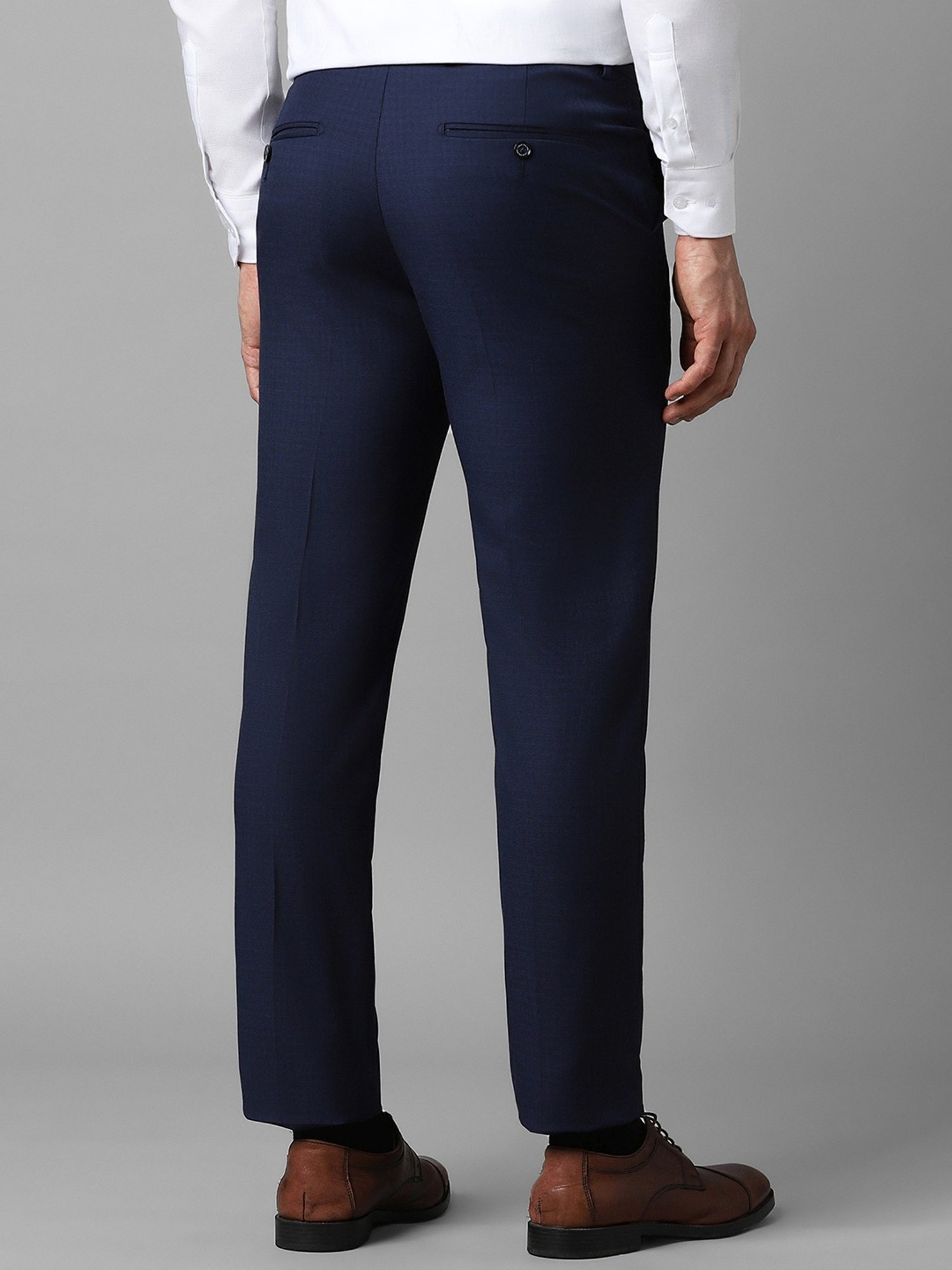 Louis Philippe Navy Slim Fit Striped Trousers