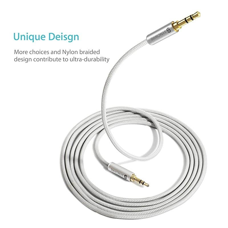 Long Aux Cable 6.5Ft- Auxiliary Audio Cable for Headphones, Car, Home Stereos, iPhone/Ipad iPod/Echo Dot, Galaxy S8/ Galaxy Note 8/ Smartphones & More - Silver