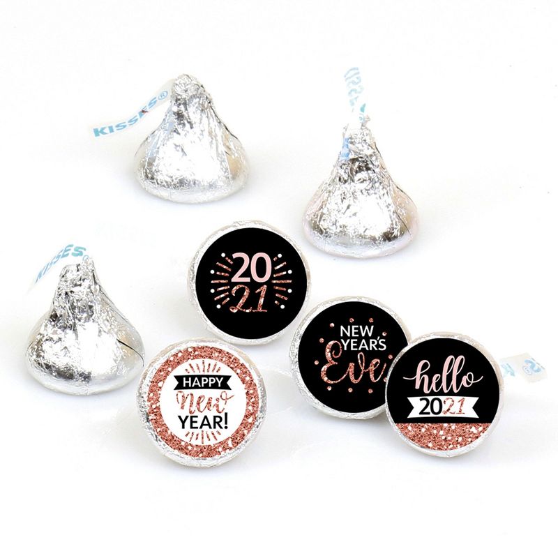 Big Dot of Happiness Rose Gold Happy New Year - 2021 New Year's Eve Party Round Candy Sticker Favors - Labels Fit Hershey's Kisses (1 sheet of 108)