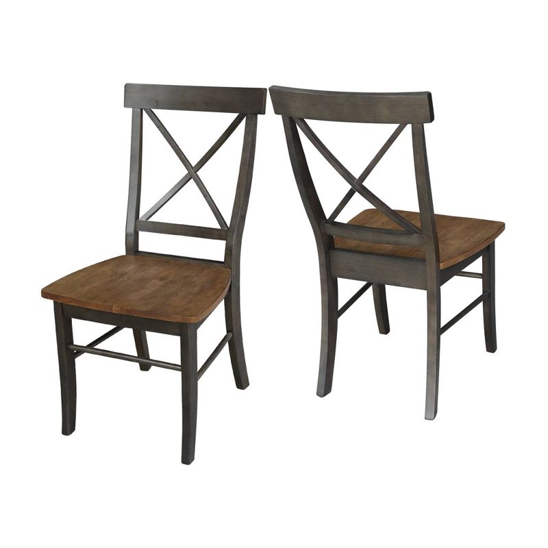 Set of 2 X Back Chairs with Wood Seat Hickory Brown - International Concepts