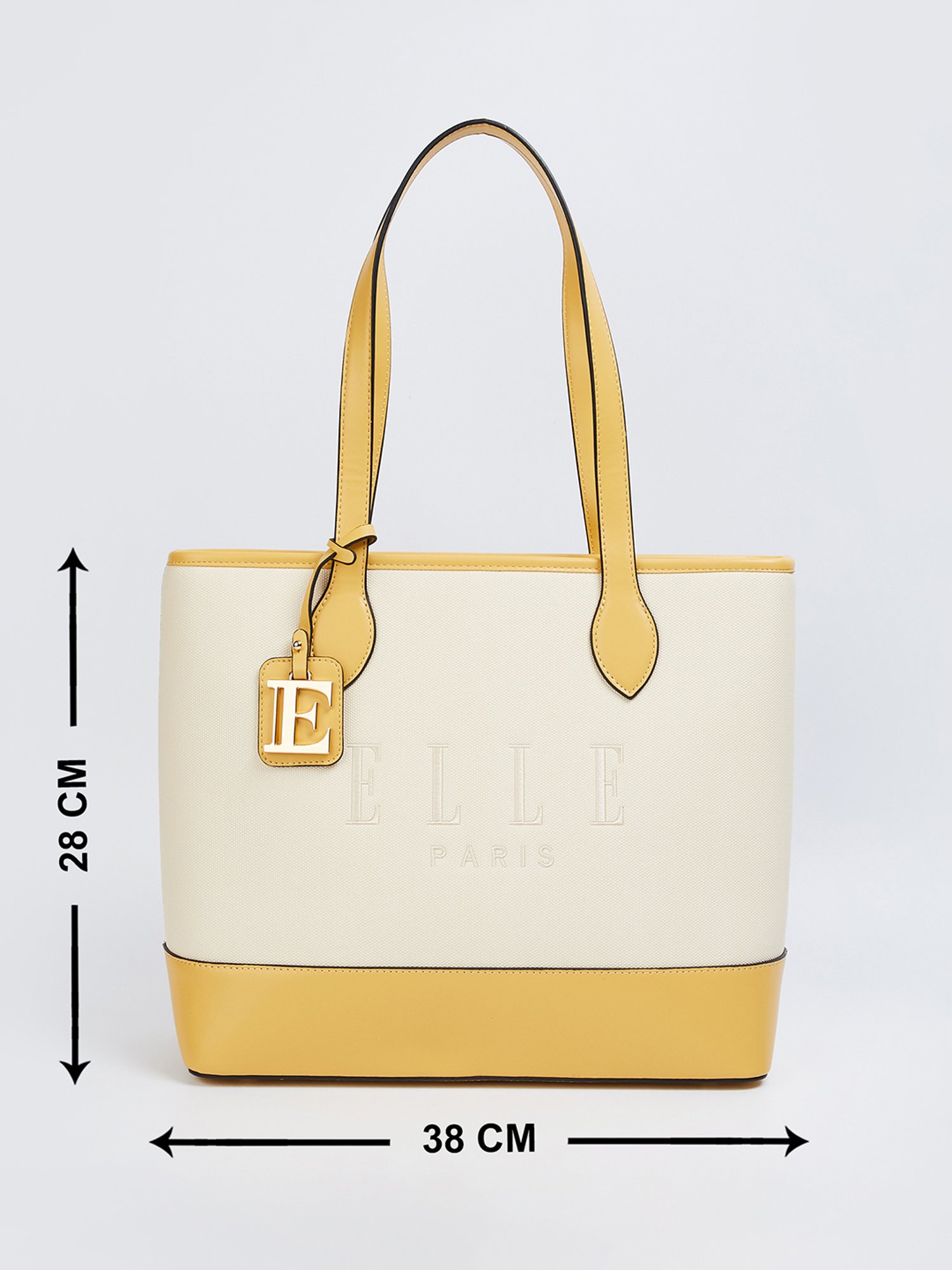 Elle White & Beige Logo Tote Handbag