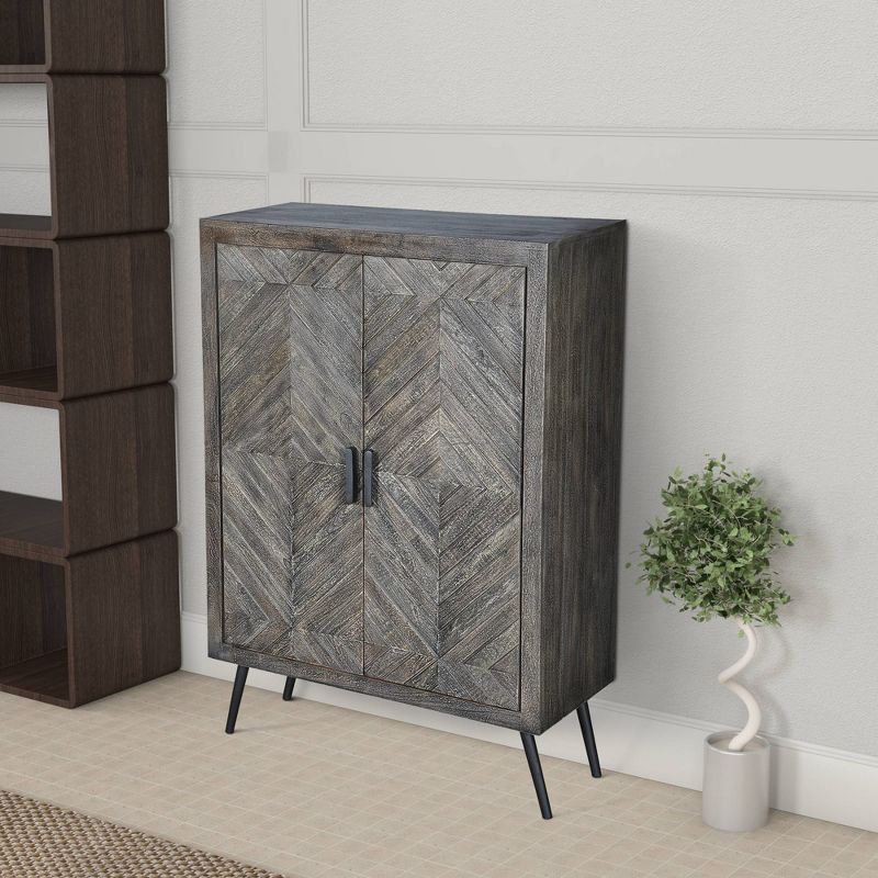 47" Chevron Pattern 2 Door Wooden Storage Console Cabinet with Angled Metal Legs Gray - The Urban Port