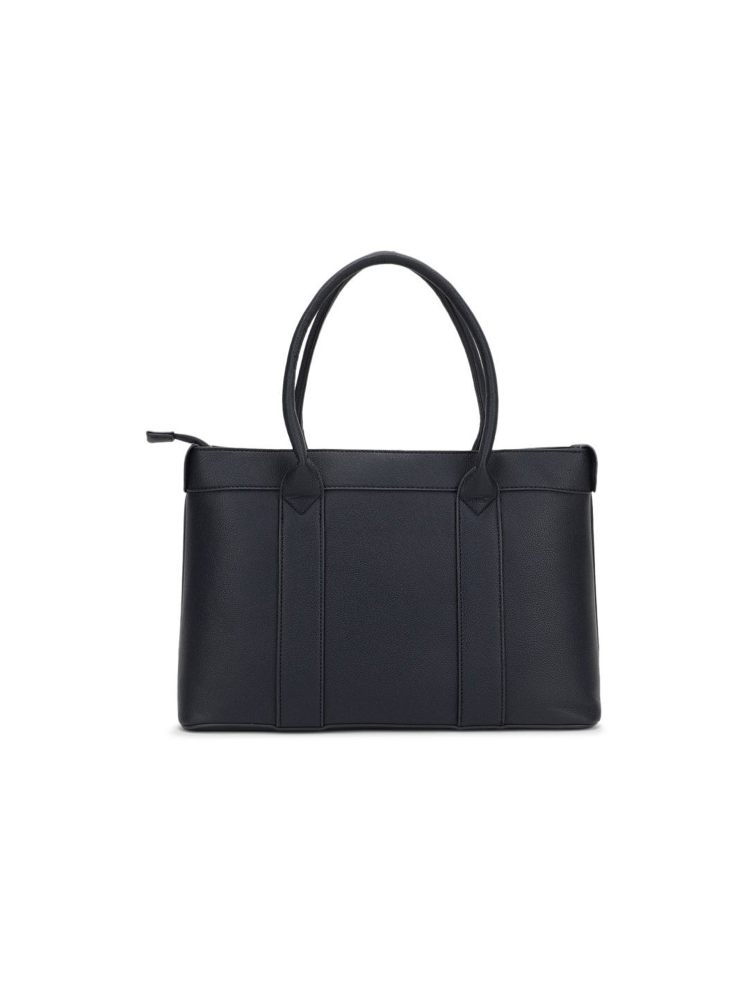 Tyra Lina Navy Solid Faux Leather Tote Handbag