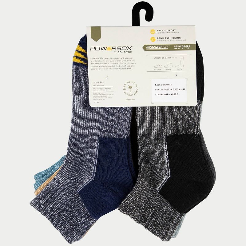 PowerSox Men's Workwear 6pk Quarter Athletic Socks - Rust/Teal 6-12.5