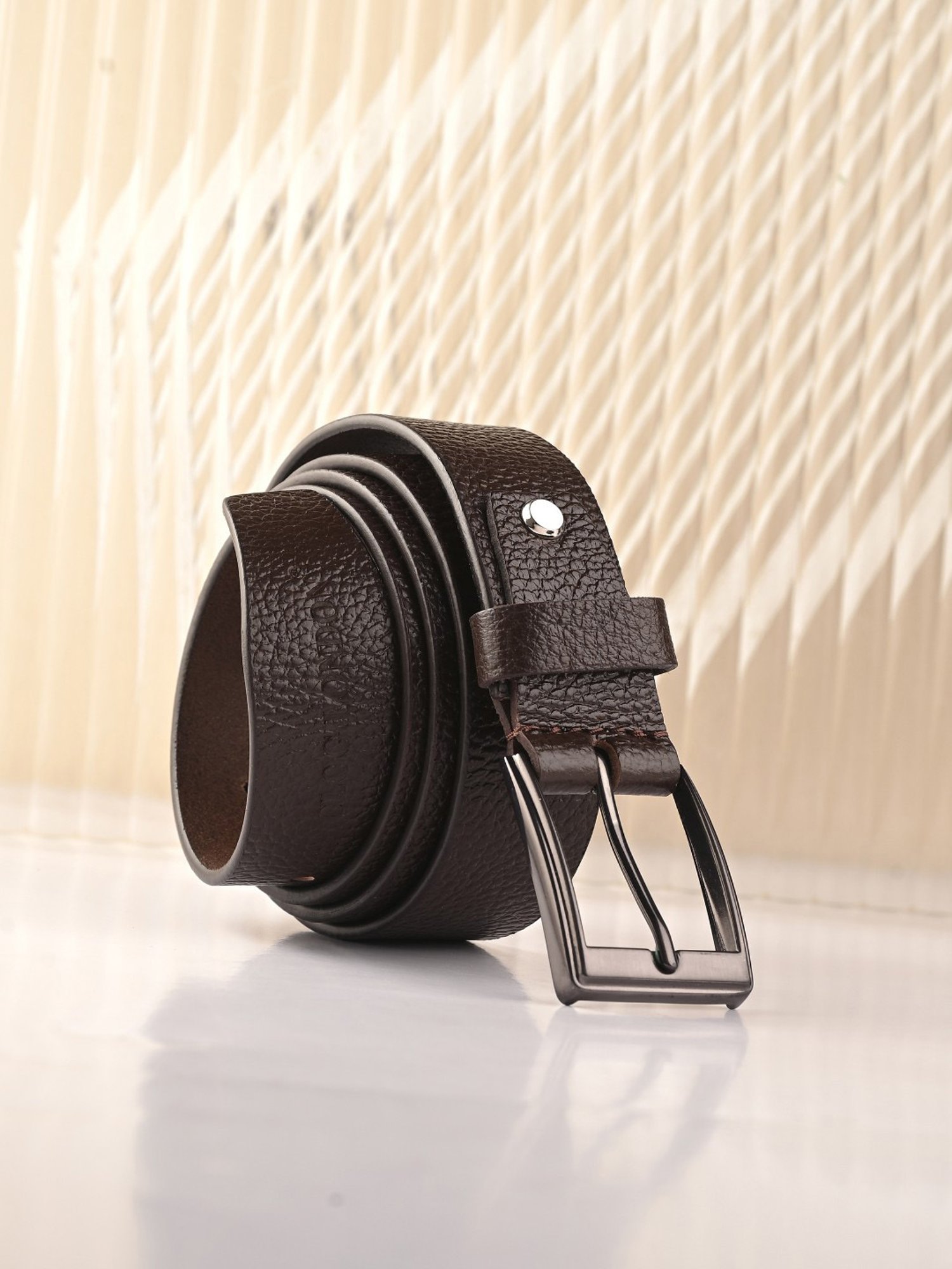 Clog London Brown Textured Leather Casual Belt
