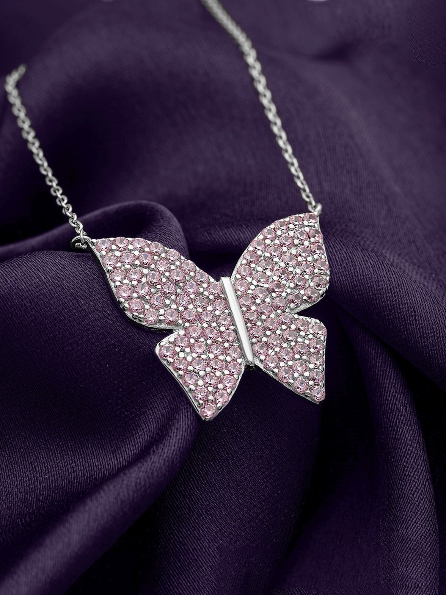 Silberry 92.5 Sterling Silver Pink Flutter Necklace