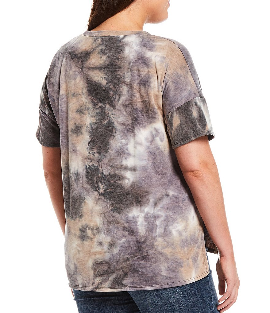 Moa Moa Plus Tie-Dye Knit Crew Neck Drop Shoulder Short Sleeve Top
