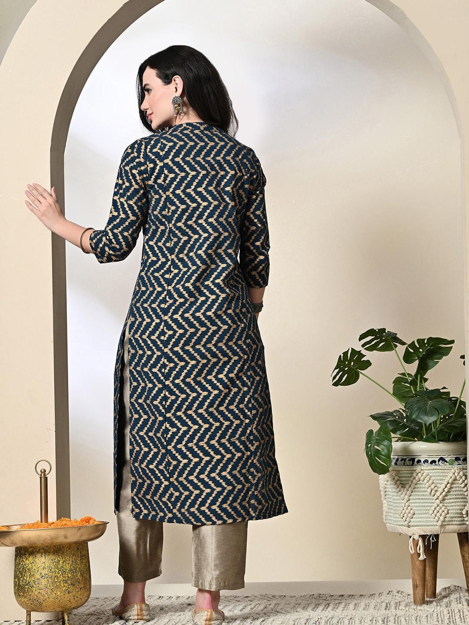 DECKEDUP Teal Printed Kurta With Pants