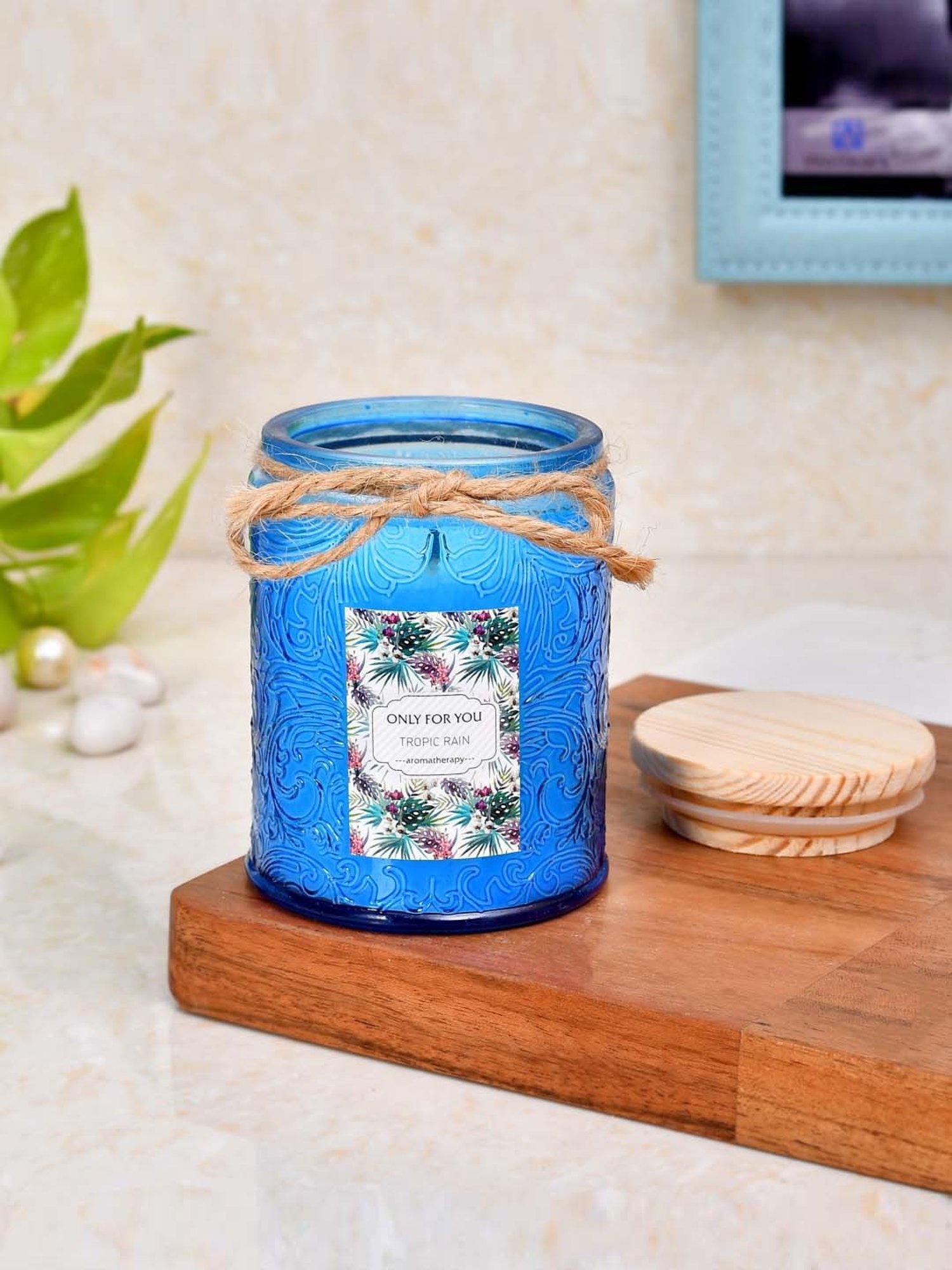 TAYHAA Blue Wax Aromatherapy Candle Jar With Lid