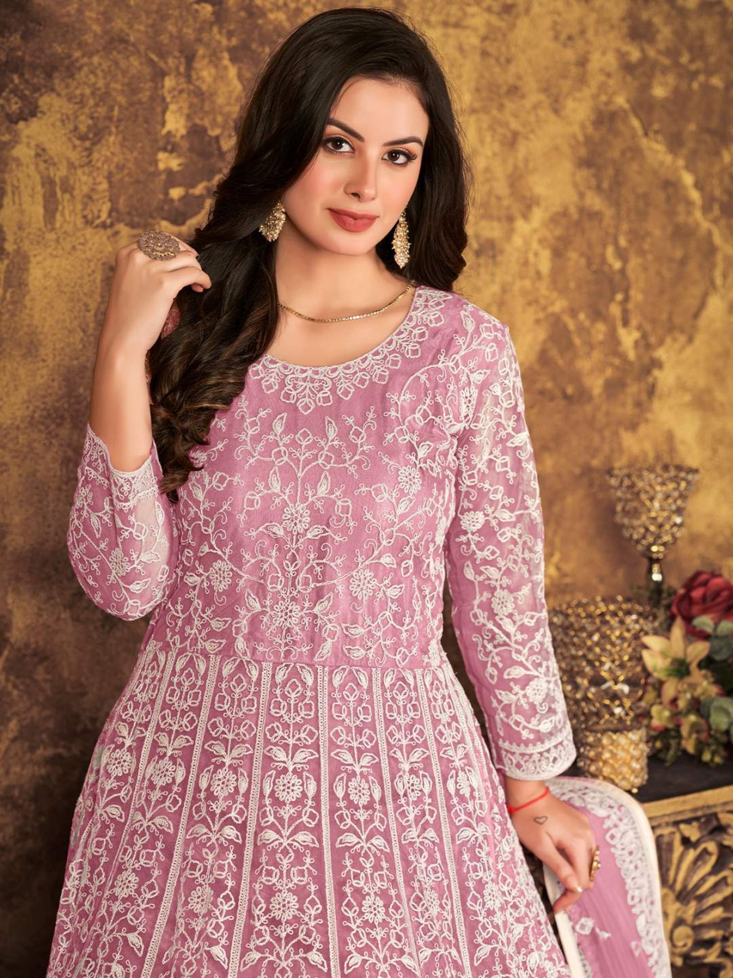 Odette Pink Embroidered Unstitched Dress Material