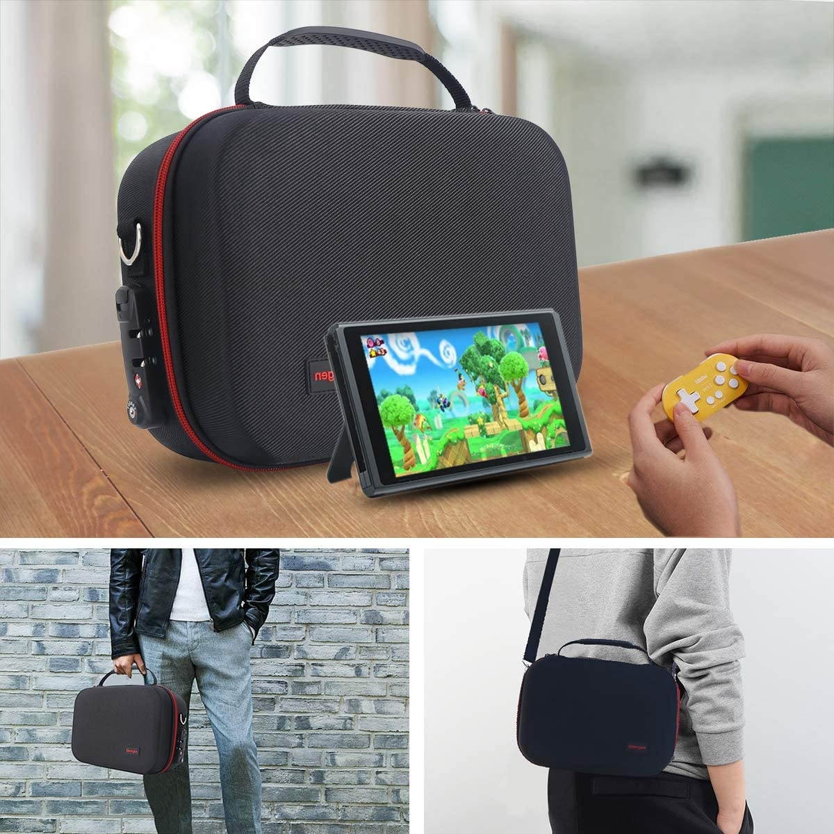 Locking Carrying Case for Nintendo Switch，Protective Travel Hardshell Deluxe Bag with Anti-Theft TSA Combination Lock for Switch Console, Pro Controller, Switch Dock, AC Adapter with 16 Game Cards