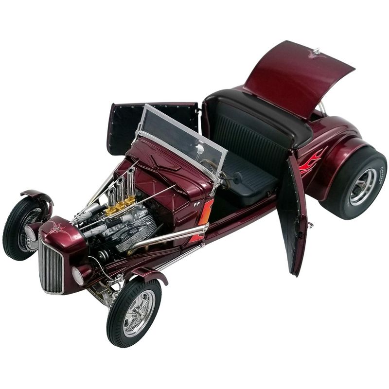 1934 Hot Rod Roadster Brandywine Burgundy Met. with Flames Limited Edition to 450 pieces Worldwide 1/18 Diecast Model Car by GMP