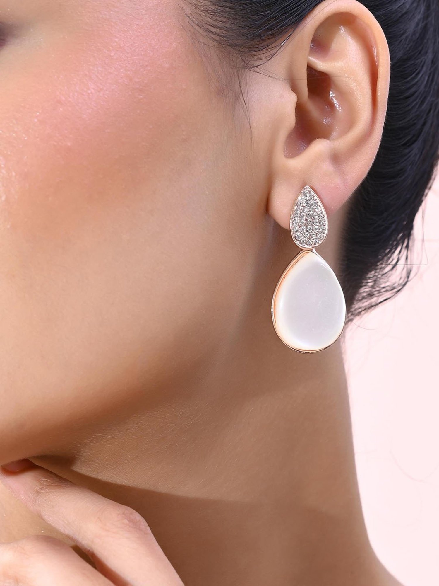 VOJ Gold Plated Cz-Studded Korean Drop Earrings for Women