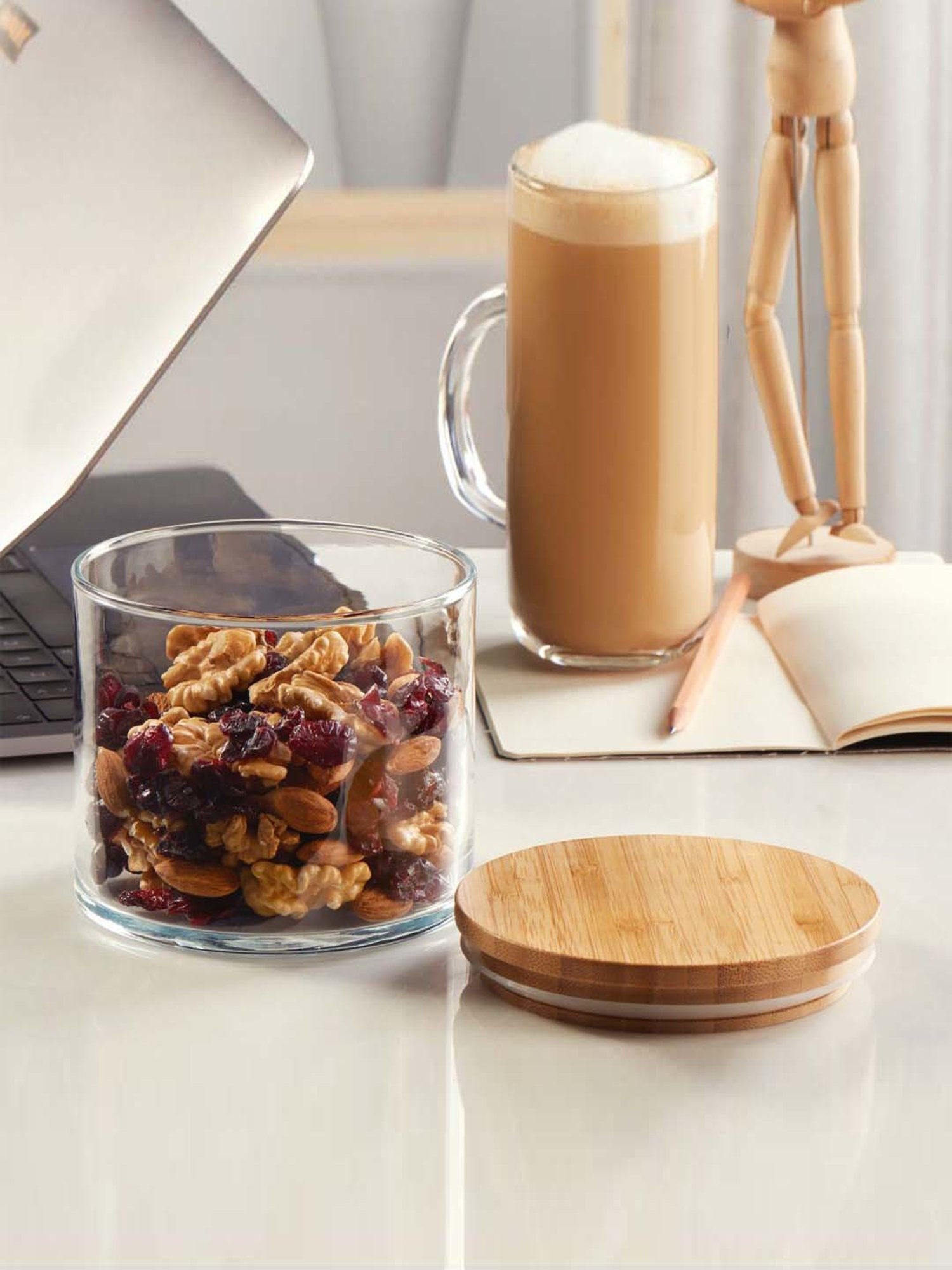 Pasabahce Transparent Bamboo Jar With Wooden Lid (0.7 L) - Set of 2