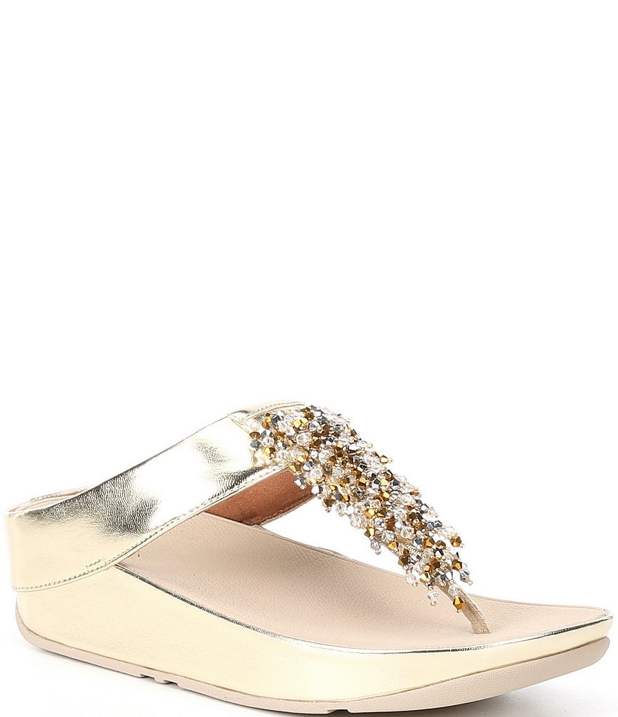 FitFlop Rumba Beaded Fringe Detail Toe-Post Wedge Sandals
