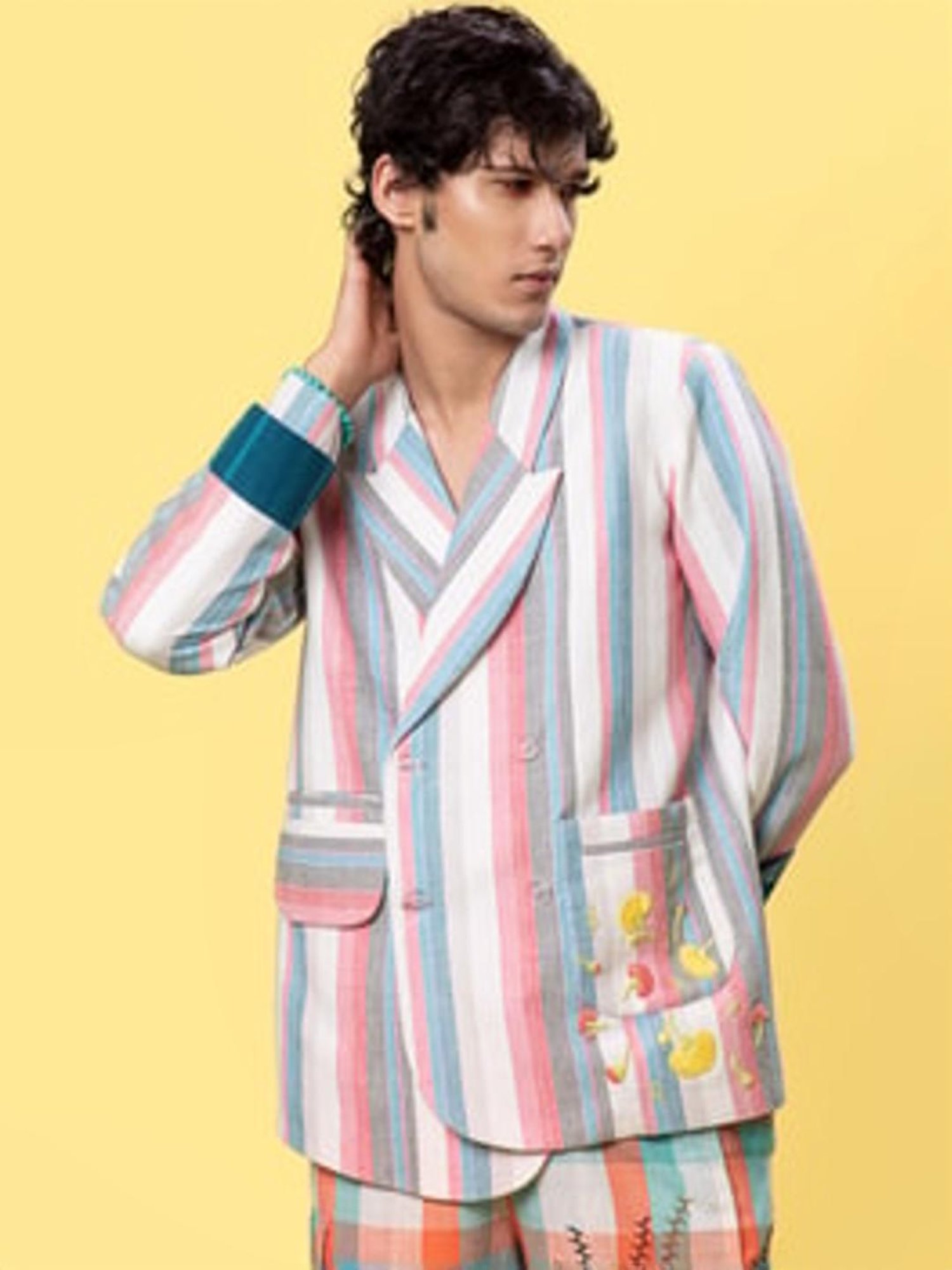 Anushe Pirani White & Coral Of Myriad Minds Double Breast Jacket