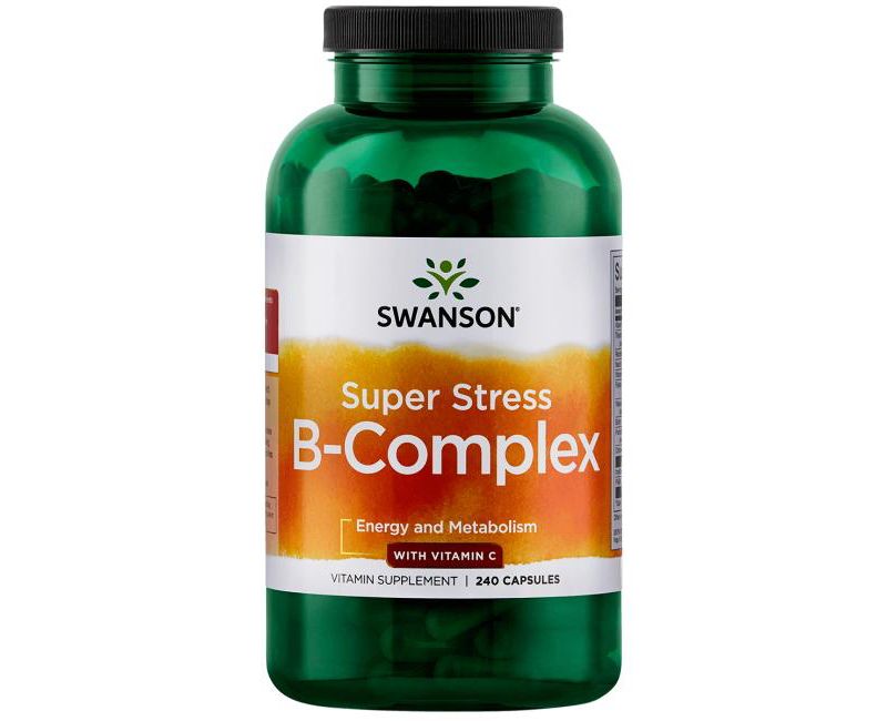 Swanson Super Stress Vitamin B-Complex with Vitamin C Capsules, 240 Count