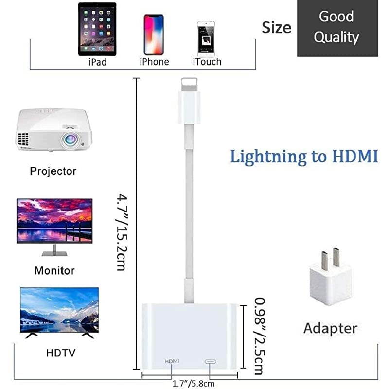 MFi Certified Lightning to HDMI 1080P Lightning to Digital AV Audio Adapter 4K HDMI Sync Screen Converter with Charging Port for iPhone iPad iPod on HD TVMonitorProjector Must Be Power