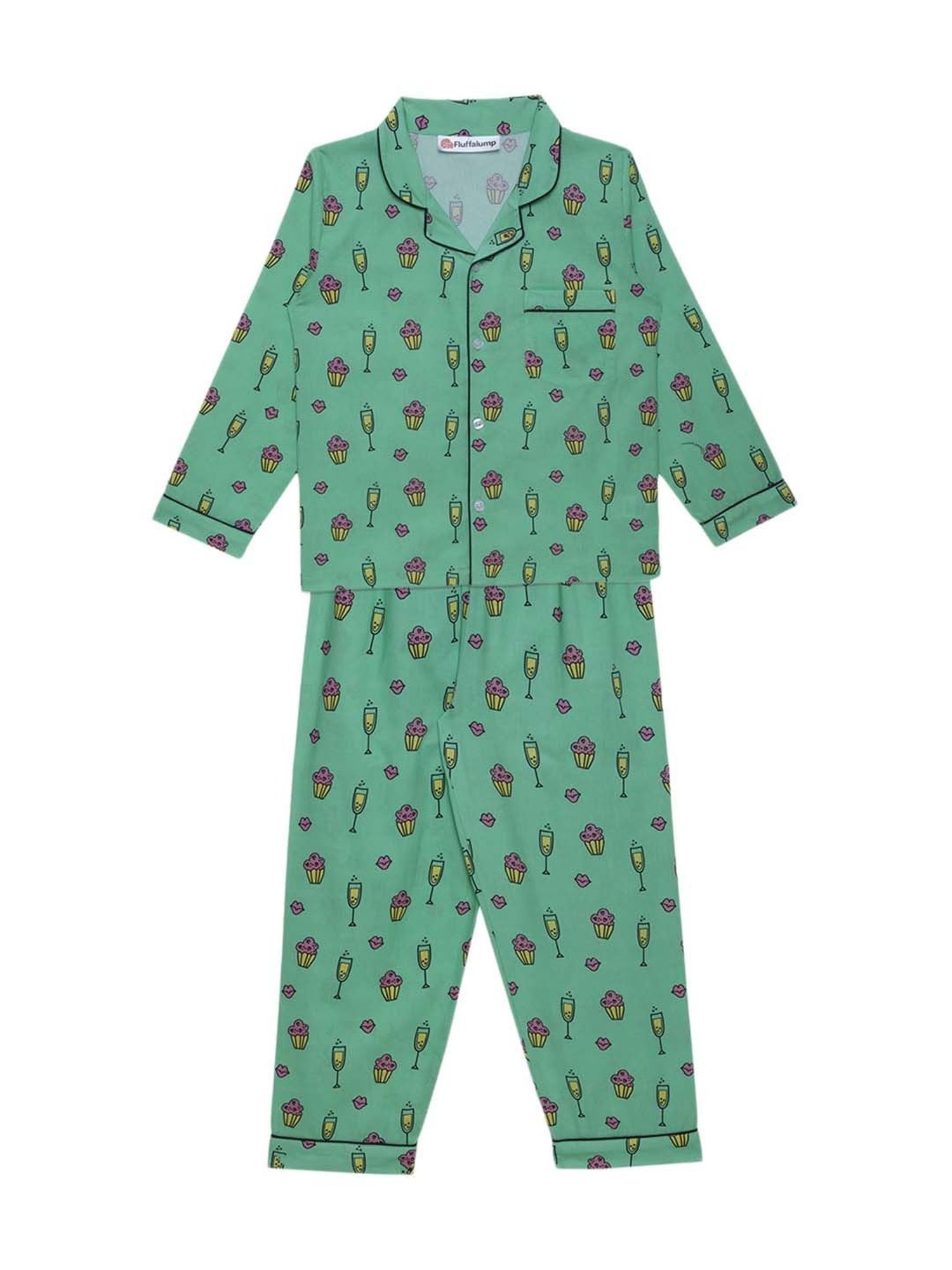 Fluffalump Boys Multicolor Cotton Printed Nightwear Top & Pants Set