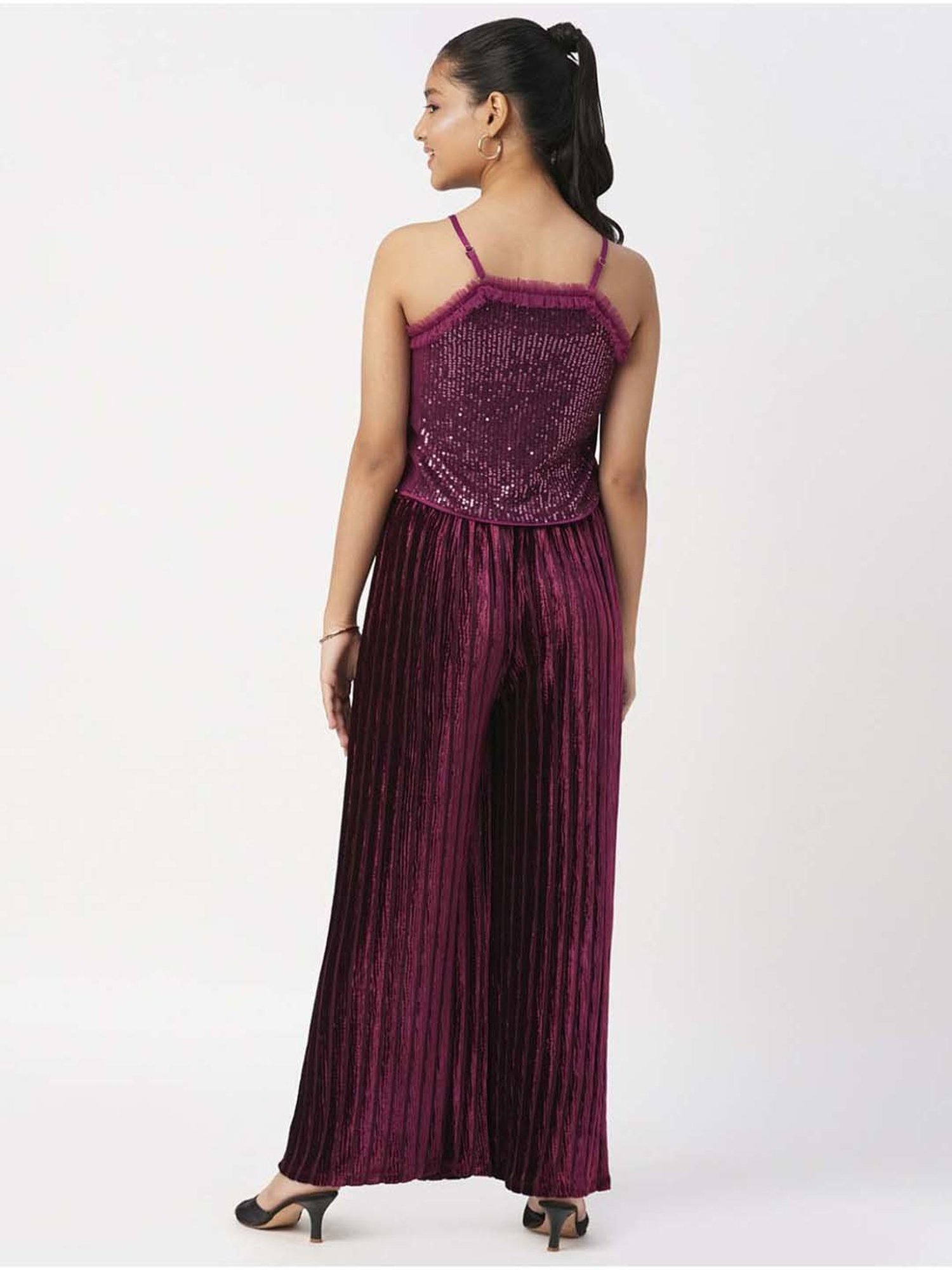 Lil Drama Kids Maroon Embellished Top Set