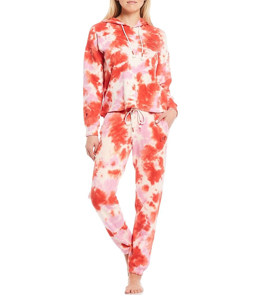 PJ Salvage Daydream Doodles #double;Love Makes#double; Tie Dye Printed Coordinating Hoodie Sleep Top