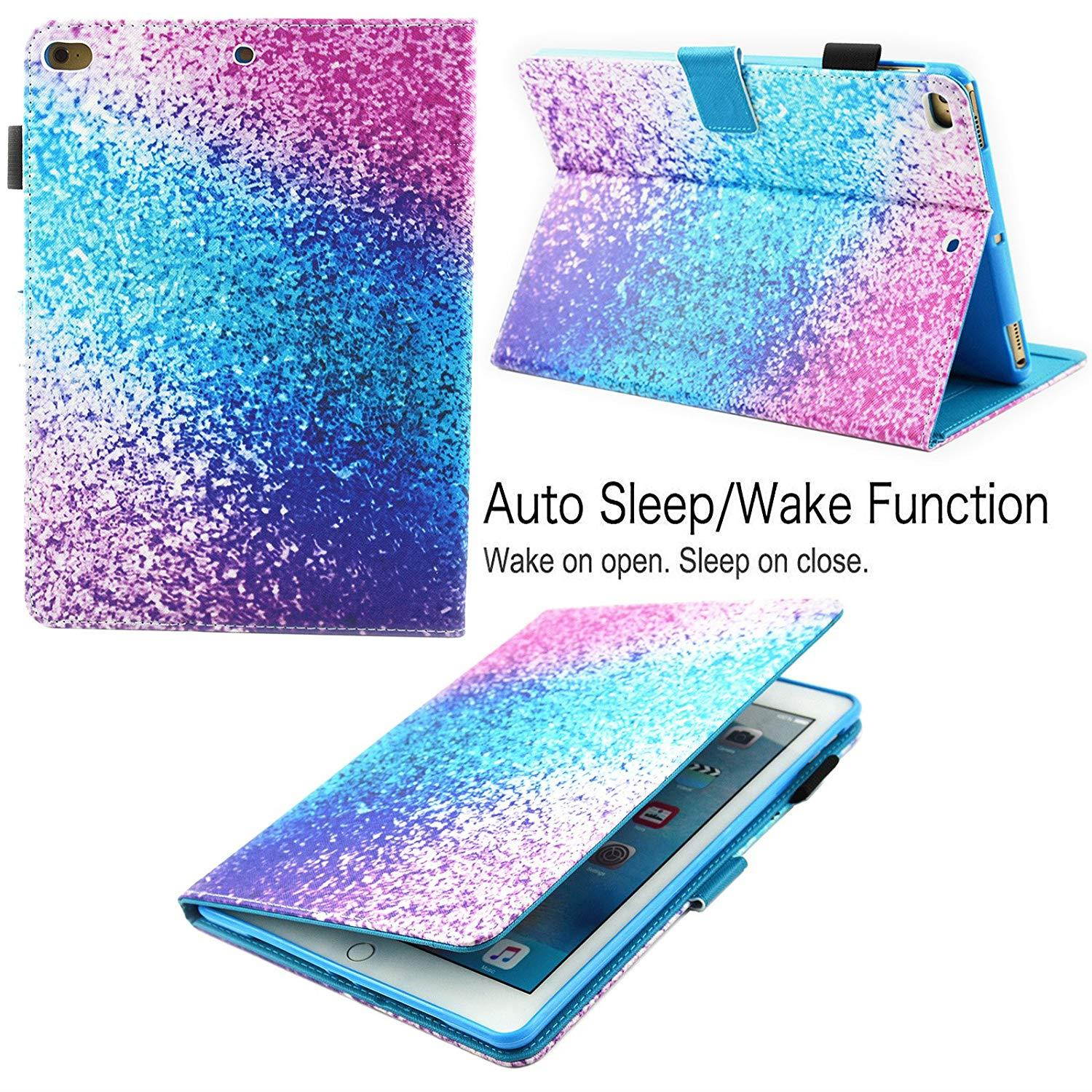 iPad Air 2 Case, New iPad 2017 Case, iPad 9.7 2018 Case, Dluggs PU Leather Folio Smart Case Cover with Auto Sleep/Wake Function for Apple iPad 9.7 2017/2018 Model/iPad Air 1 2, Colorful Sand