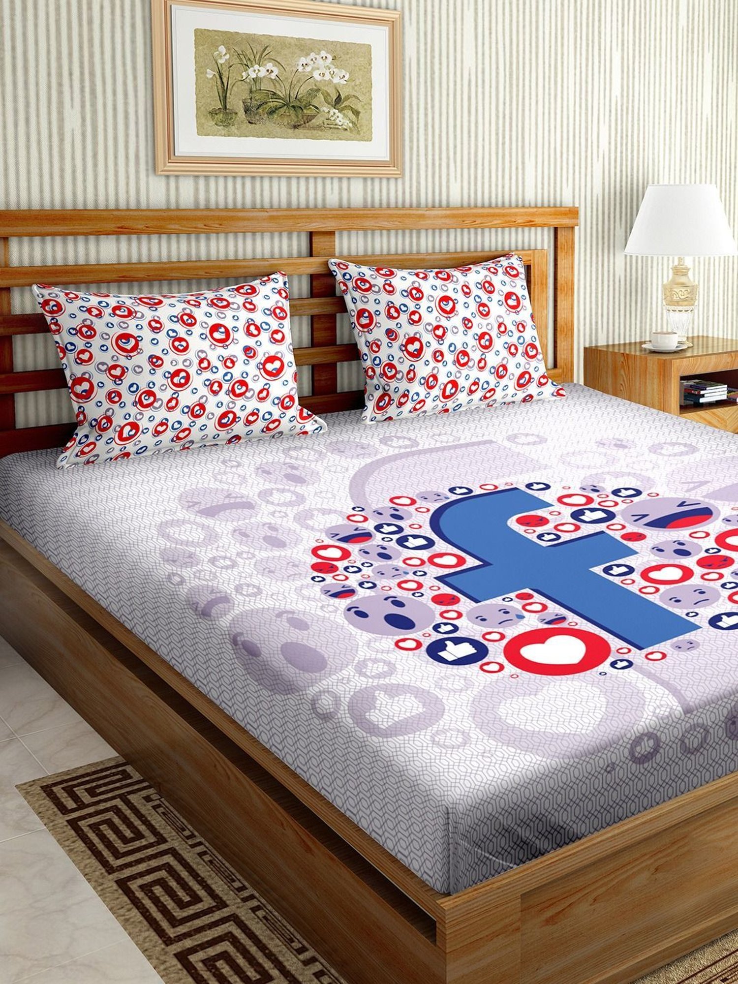 BELLA CASA Mysterious Printed Multicolor 150 TC Cotton King Bedsheet with 2 Pillow Covers