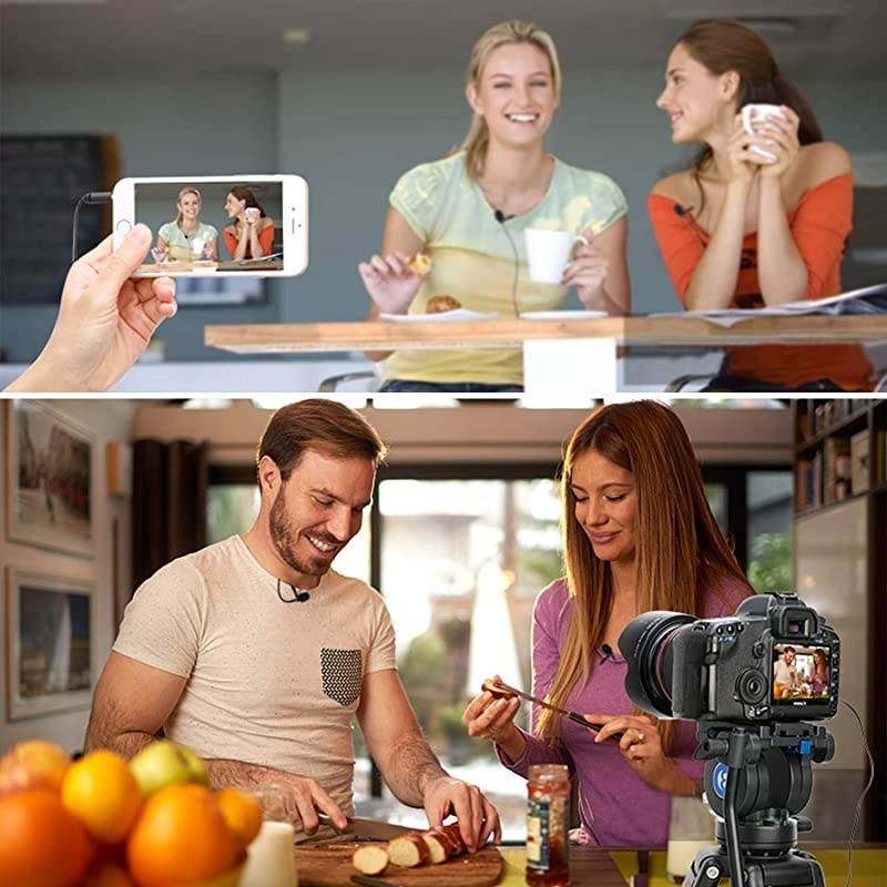 Professional Premiun Dual Lavalier Microphone  Lapel Clipon Omnidirectional Condenser Mic for iOS iPhone DSLR Guitar Android Smartphone Recording YouTube Interview Podcast Blog Vlog