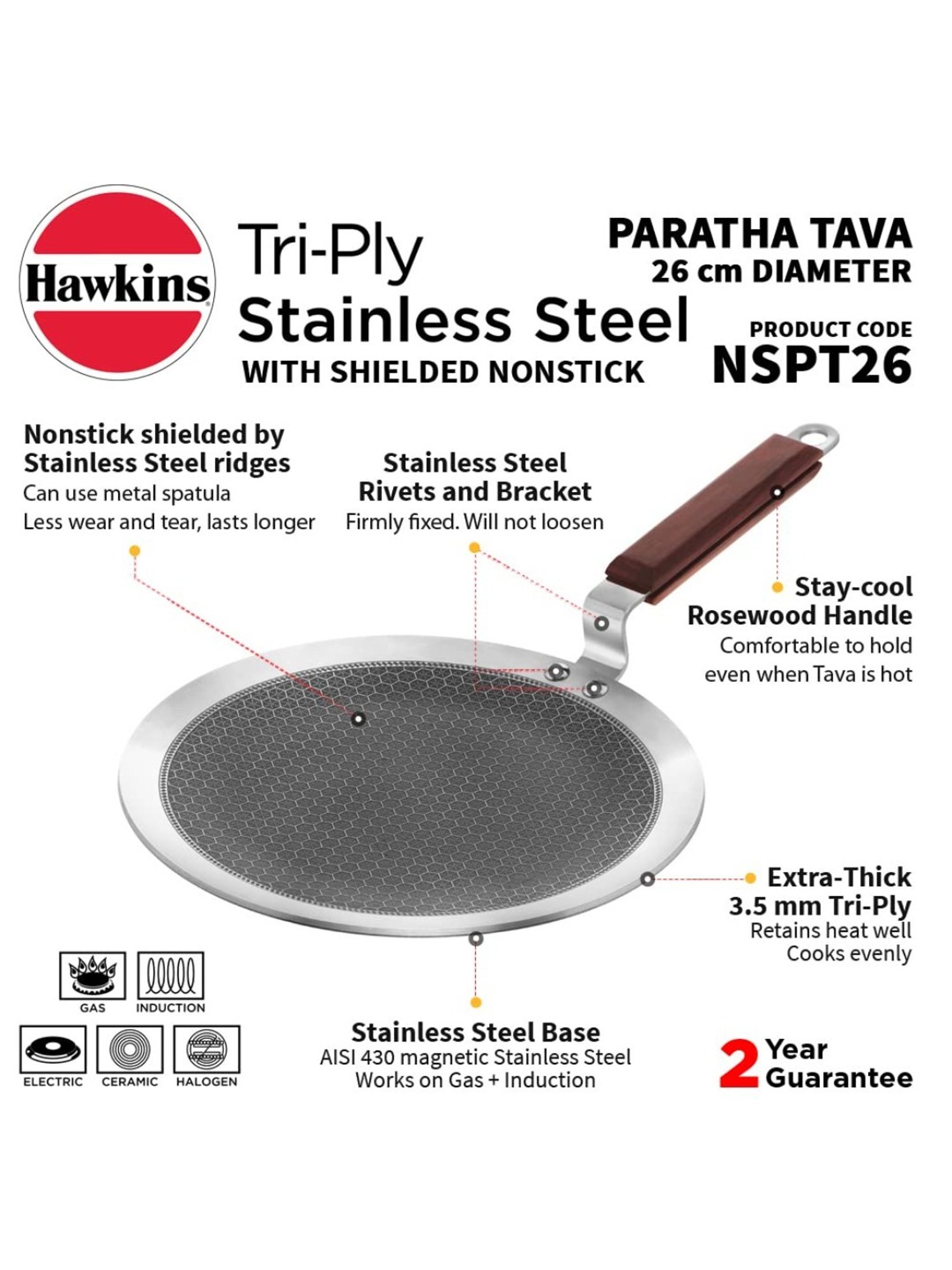 Nirlon Pure Grade Virgin Aluminium Non-stick Induction Base Flat Tawa - 26 cm Diameter