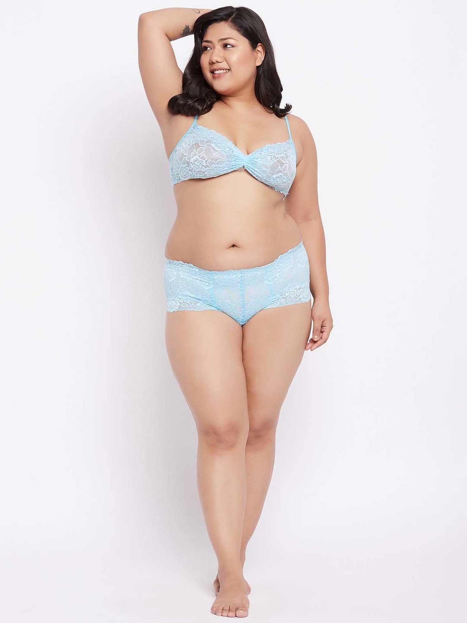 Secrets By ZeroKaata Blue Lace Work Bra Panty Set