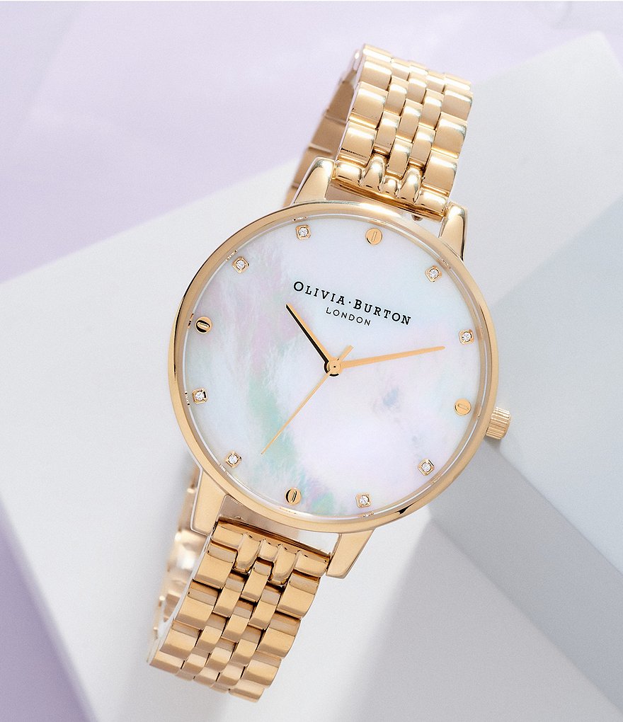 Olivia Burton Big Dial White Mop Gold Bracelet Watch