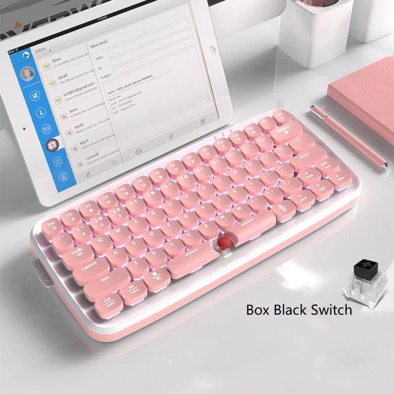 Ajazz-Zero  Ergonomic Design,Cool Exterior Bluetooth Wireless and Type-c- USB Wired Dual Mode Connectivity, 79keys  Mechanical RGB Backlit Keyboard For Office And Game - Pink(Box Black Switch)