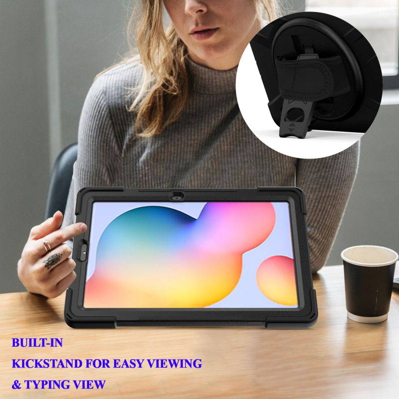 Galaxy Tab S6 LITE 10.4 P610 Case Cover, Heavy Duty Shield, Kickstand, Handstrap, Carrying Shoulderstrap Sling For Samsung Galaxy Tab S6 Lite 10.4 P610 [Black]